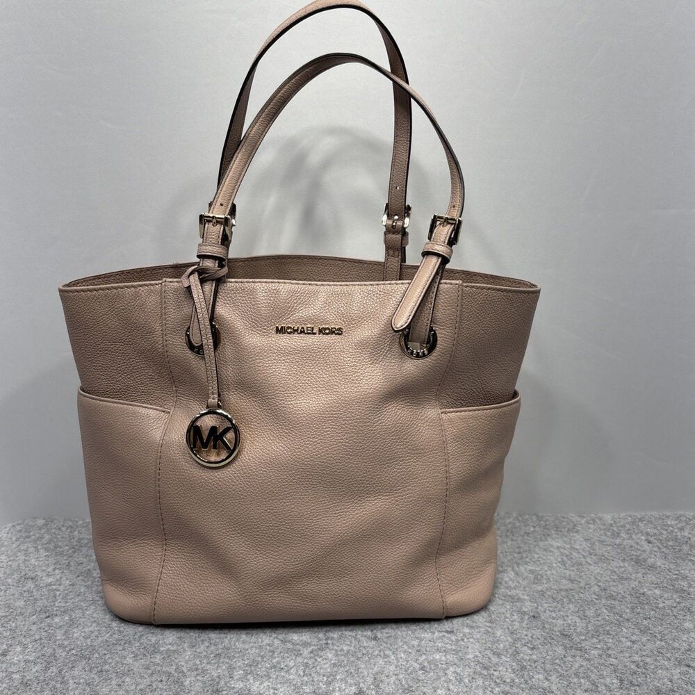 Michael Kors Pebbled Leather Tote Bag Dusty Pink Double Strap Shoulder Purse